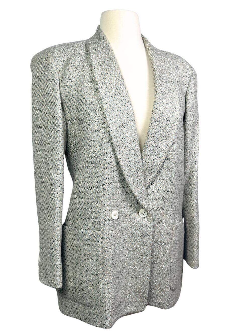 Vintage Liz Claiborne Petites Textured Tweed Blazer Jacket Blue Cream Size 4P
